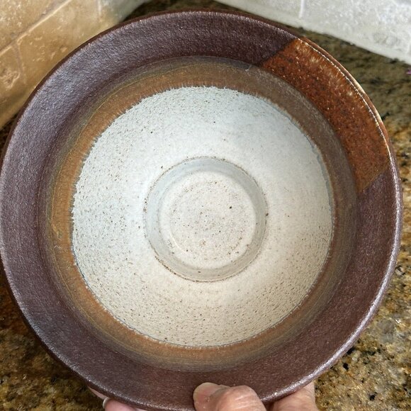 Michael Obranovich Stoneware Pottery Bowl Earthtones Spotted Signed 7.5" X 5.2" - Picture 6 of 12